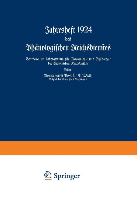 Jahresheft 1924 des Phänologischen Reichsdienstes - E. Werth