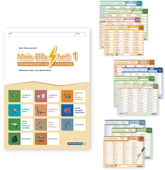 Mein Blitzheft 1 und Meine Blitzlesekarten Set 1-3 mit Stift "Alles in einem" - Katrin Langhans