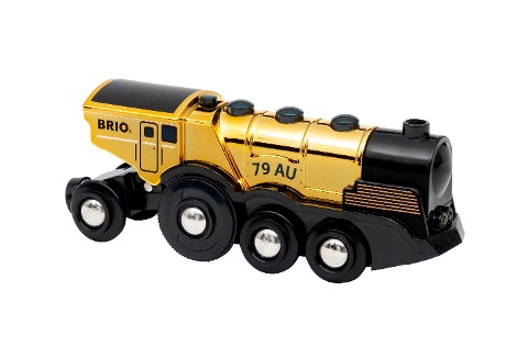 BRIO World 33630 Goldene Batterielok mit Licht und Sound - Mit Auskoppel-Funktion zur Nutzung als Schiebelok - Empfohlen ab 3 Jahren - 
