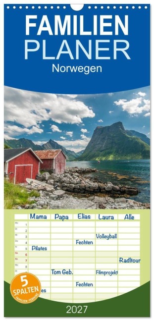 Familienplaner 2027 - Norwegen mit 5 Spalten (Wandkalender, 21 x 45 cm) CALVENDO - Roman Burri