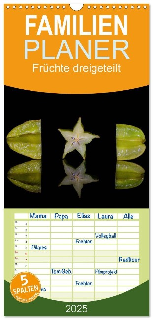 Familienplaner 2025 - Früchte dreigeteilt mit 5 Spalten (Wandkalender, 21 x 45 cm) CALVENDO - Beate Goerz