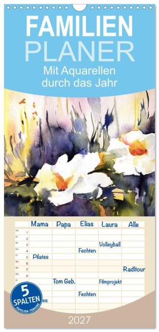 Familienplaner 2027 - Mit Aquarellen durch das Jahr mit 5 Spalten (Wandkalender, 21 x 45 cm) CALVENDO - Sylwia Mesch