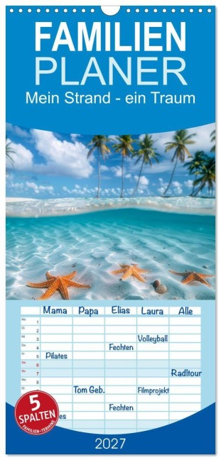 Familienplaner 2027 - Mein Strand - ein Traum mit 5 Spalten (Wandkalender, 21 x 45 cm) CALVENDO - Peter Roder