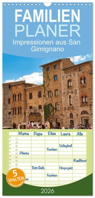 Familienplaner 2026 - Impressionen aus San Gimignano mit 5 Spalten (Wandkalender, 21 x 45 cm) CALVENDO - Jessica Meisenzahl