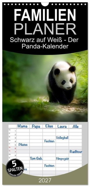 Familienplaner 2027 - Schwarz auf Weiß - Der Panda-Kalender mit 5 Spalten (Wandkalender, 21 x 45 cm) CALVENDO - Simone Wunderlich