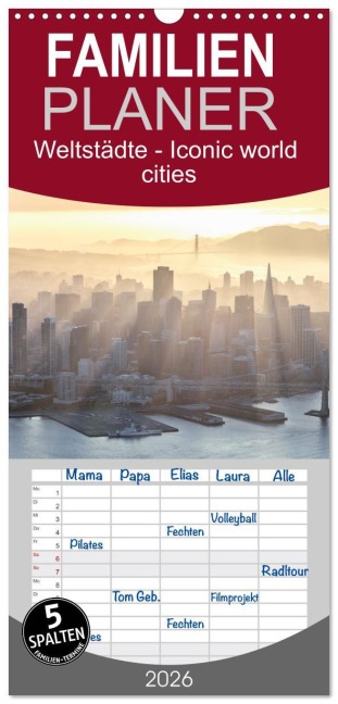Familienplaner 2026 - Weltstädte - Iconic world cities mit 5 Spalten (Wandkalender, 21 x 45 cm) CALVENDO - Matteo Colombo