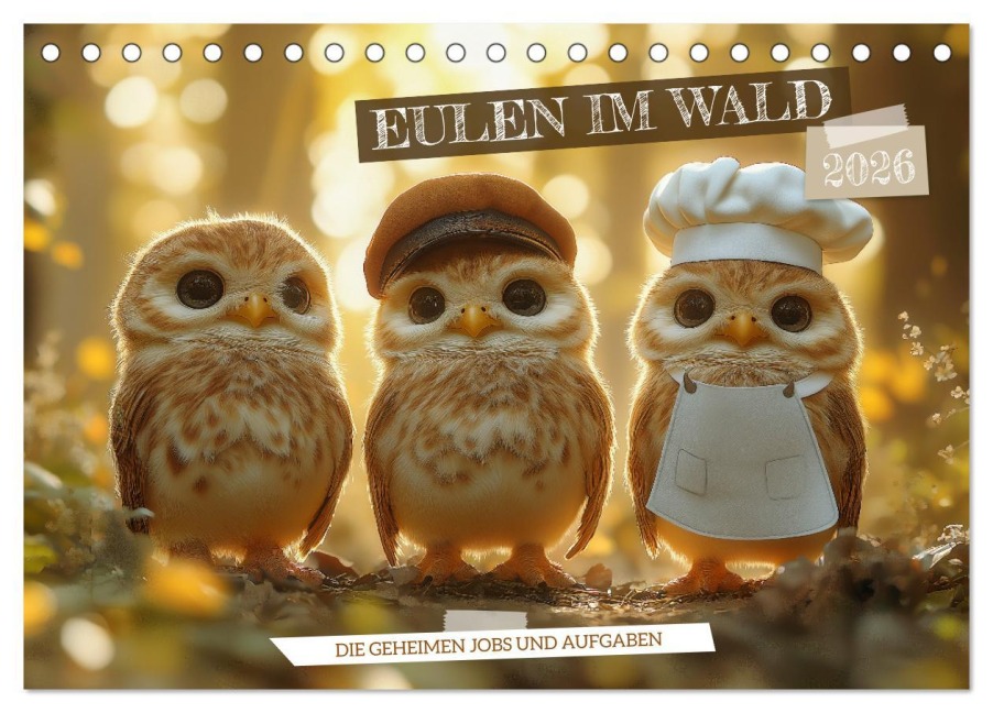 Eulen im Wald - Die geheimen Jobs und Aufgaben (Tischkalender 2026 DIN A5 quer), CALVENDO Monatskalender - Mb Fotografie