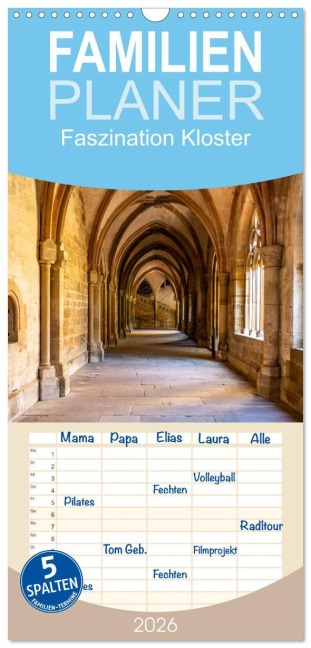 Familienplaner 2026 - Faszination Kloster mit 5 Spalten (Wandkalender, 21 x 45 cm) CALVENDO - Peter Schickert