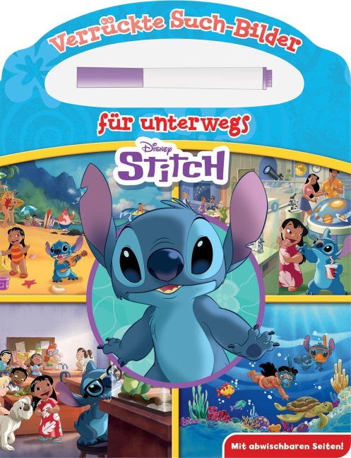 Disney Stitch - Verrückte Such-Bilder für unterwegs - Wimmelbuch - Pappbilderbuch mit Stift und abwischbaren Seiten ab 3 Jahren - 