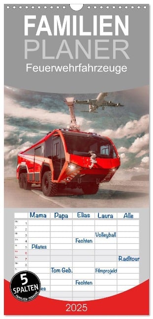 Familienplaner 2025 - Feuerwehrfahrzeuge mit 5 Spalten (Wandkalender, 21 x 45 cm) CALVENDO - Mh CONNECT 112 Marcus Heinz