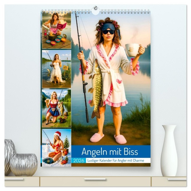 Angeln mit Biss - Lustiger Kalender für Angler mit Charme (hochwertiger Premium Wandkalender 2026 DIN A2 hoch), Kunstdruck in Hochglanz - Anja Frost