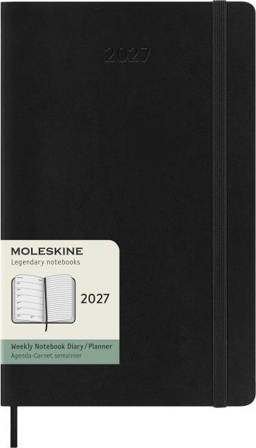 Moleskine 12 Monate Wochen Notizkalender 2027, Large/A5, 1 Wo = 1 Seite, rechts linierte Seite, Weicher Einband, Schwarz - 