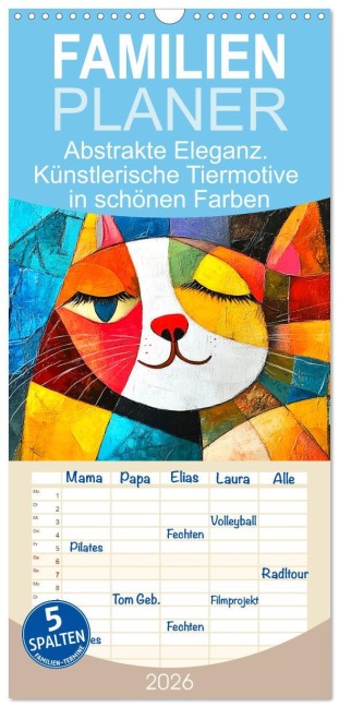 Familienplaner 2026 - Abstrakte Eleganz. Künstlerische Tiermotive in schönen Farben mit 5 Spalten (Wandkalender, 21 x 45 cm) CALVENDO - Rose Hurley