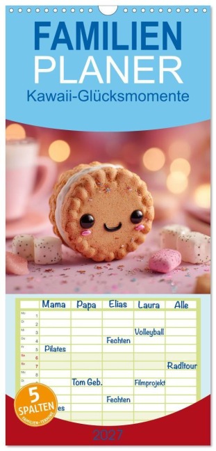 Familienplaner 2027 - Kawaii-Glücksmomente mit 5 Spalten (Wandkalender, 21 x 45 cm) CALVENDO - Ally Bee