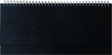 Tisch-Querkalender Balacron schwarz 2025 - Büro-Planer 29,7x13,5 cm - mit Registerschnitt - Tisch-Kalender - verlängerte Rückwand - 1 Woche 2 Seiten - 