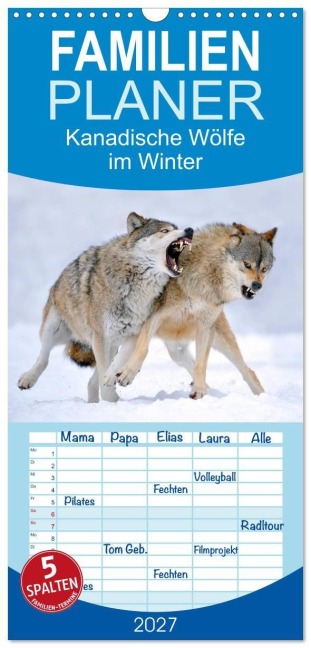 Familienplaner 2027 - Kanadische Wölfe im Winter mit 5 Spalten (Wandkalender, 21 x 45 cm) CALVENDO - Michael Weber