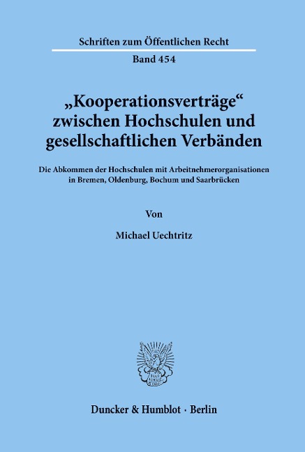 "Kooperationsverträge" zwischen Hochschulen und gesellschaftlichen Verbänden. - Michael Uechtritz