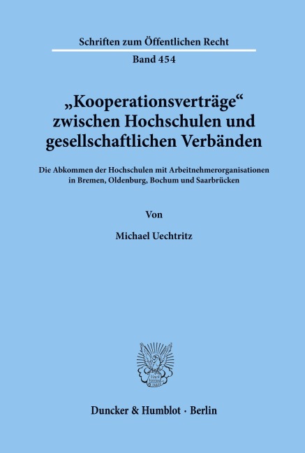 "Kooperationsverträge" zwischen Hochschulen und gesellschaftlichen Verbänden. - Michael Uechtritz