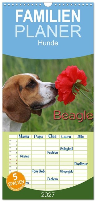 Familienplaner 2027 - Beagle mit 5 Spalten (Wandkalender, 21 x 45 cm) CALVENDO - Pferdografen. De Antje Lindert-Rottke Martina Berg