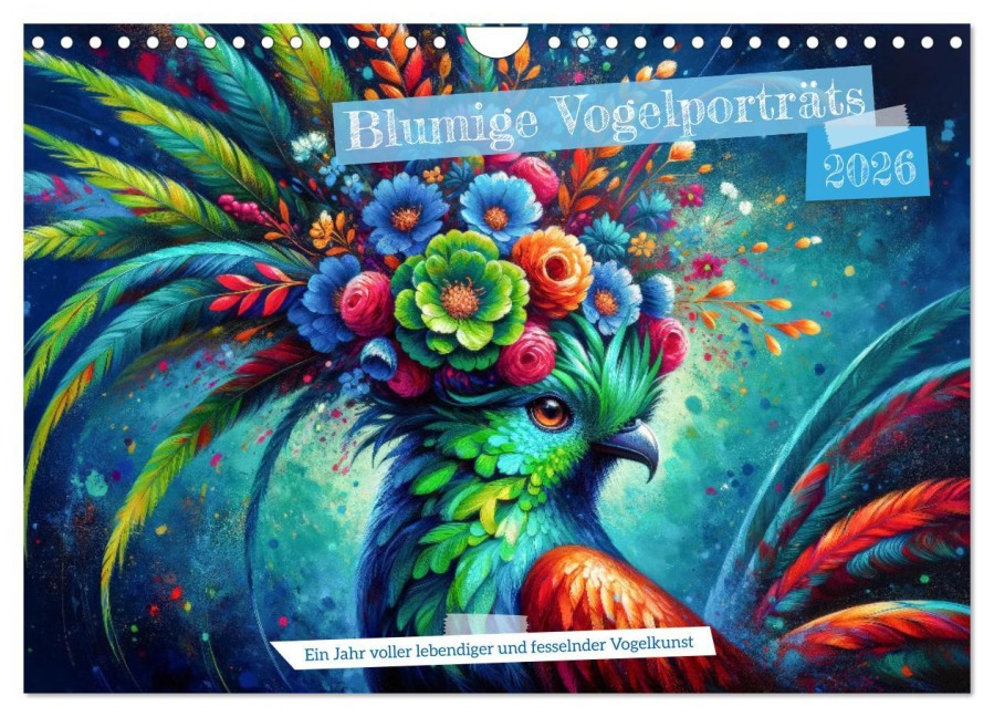 Blumige Vogelporträts (Wandkalender 2026 DIN A4 quer), CALVENDO Monatskalender - Heidi Spiegler