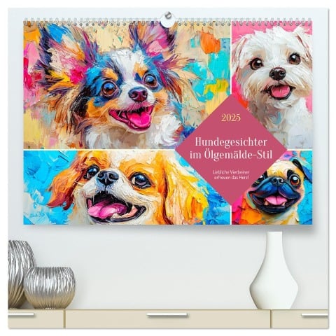 Hundegesichter im Ölgemälde-Stil. Liebliche Vierbeiner erfreuen das Herz! (hochwertiger Premium Wandkalender 2025 DIN A2 quer), Kunstdruck in Hochglanz - Rose Hurley