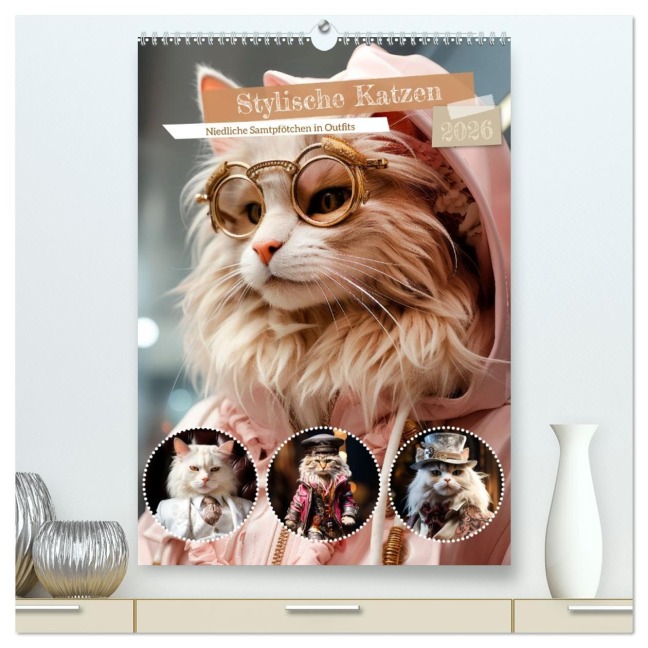 Stylische Katzen (hochwertiger Premium Wandkalender 2026 DIN A2 hoch), Kunstdruck in Hochglanz - Melanie Viola