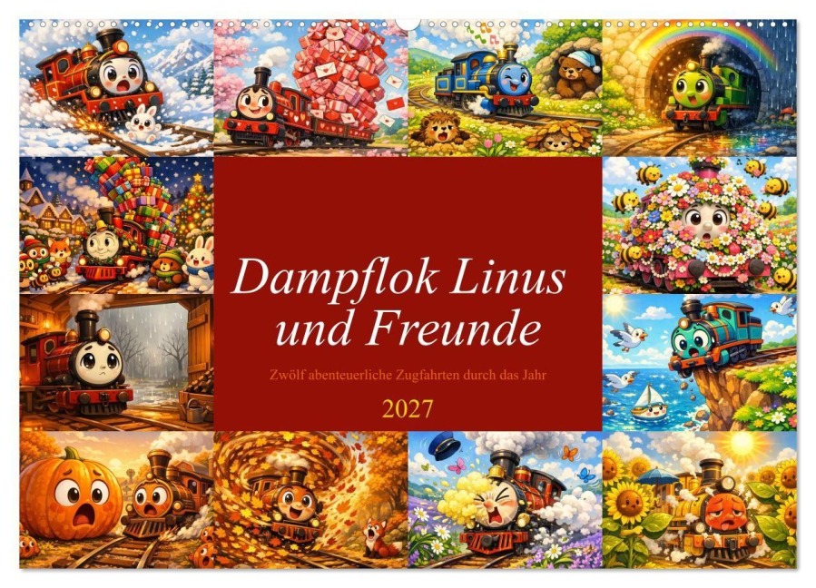 Dampflok Linus und Freunde (Wandkalender 2027 DIN A2 quer), CALVENDO Monatskalender - Liam Blue