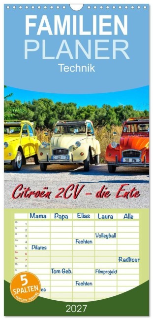 Familienplaner 2027 - Citroën 2CV - die Ente mit 5 Spalten (Wandkalender, 21 x 45 cm) CALVENDO - Peter Roder
