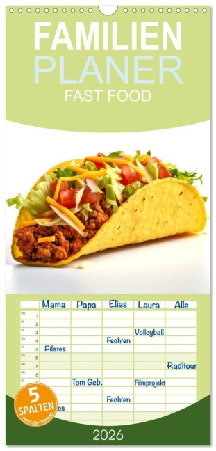 Familienplaner 2026 - FAST FOOD mit 5 Spalten (Wandkalender, 21 x 45 cm) CALVENDO - Tim Alberts