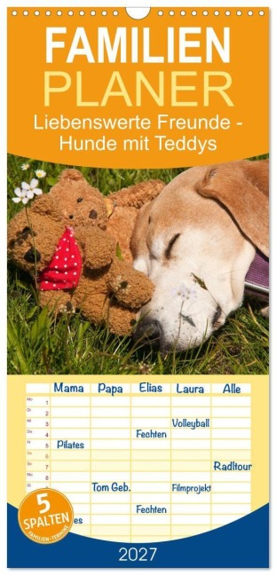 Familienplaner 2027 - Liebenswerte Freunde - Hunde mit Teddys mit 5 Spalten (Wandkalender, 21 x 45 cm) CALVENDO - Meike Bölts