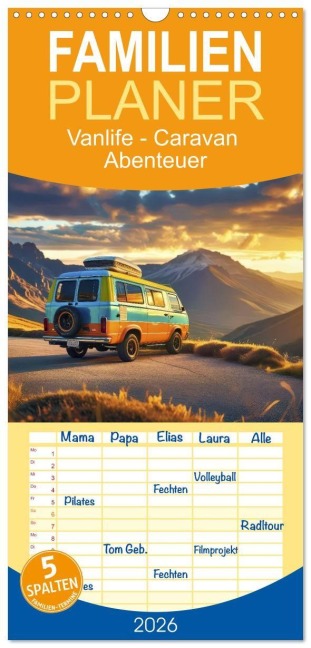 Familienplaner 2026 - Vanlife - Caravan Abenteuer mit 5 Spalten (Wandkalender, 21 x 45 cm) CALVENDO - Torsten Irmer