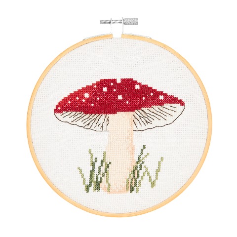 Stickpackung Gezählter Kreuzstich, Shroom Pilz Bild, inkl. Stickring Ø 15 cm - 