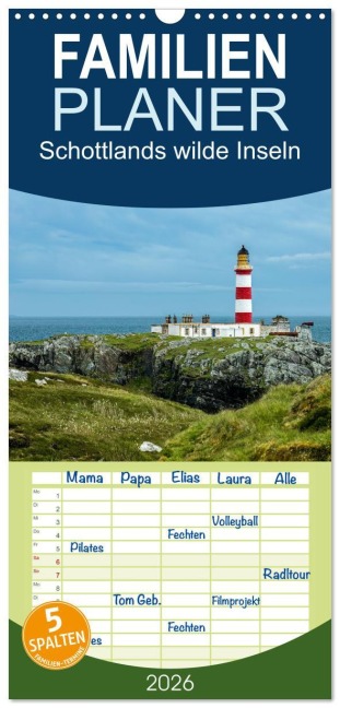 Familienplaner 2026 - Schottlands wilde Inseln mit 5 Spalten (Wandkalender, 21 x 45 cm) CALVENDO - Leon Uppena
