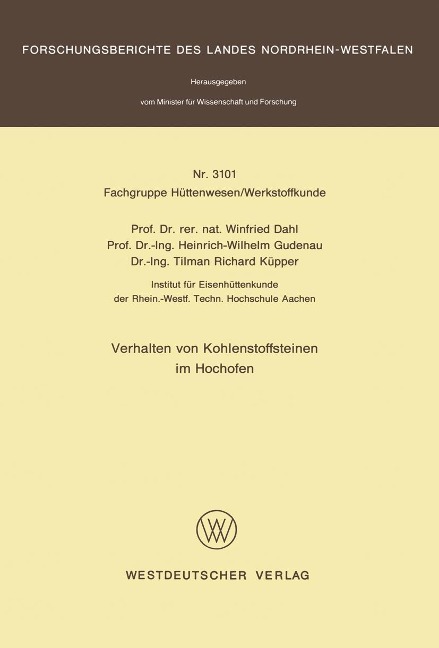 Verhalten von Kohlenstoffsteinen im Hochofen - Winfried Dahl