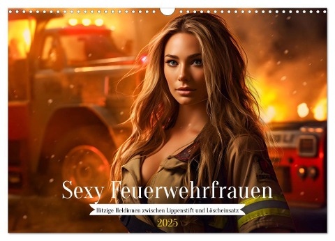 Sexy Feuerwehrfrauen: Hitzige Heldinnen zwischen Lippenstift und Löscheinsatz (Wandkalender 2025 DIN A3 quer), CALVENDO Monatskalender - HollywayArt HollywayArt