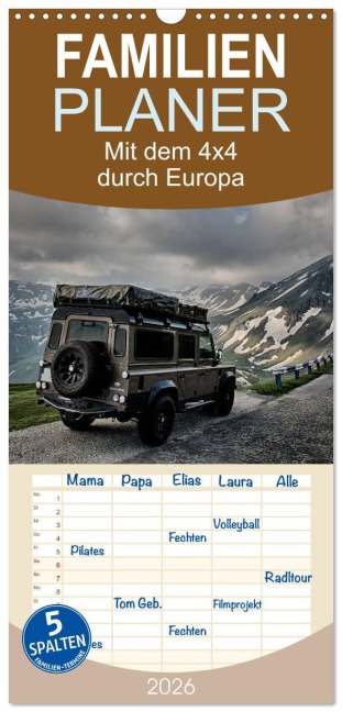 Familienplaner 2026 - Mit dem 4x4 durch Europa mit 5 Spalten (Wandkalender, 21 x 45 cm) CALVENDO - Kirsten Und Holger Karius