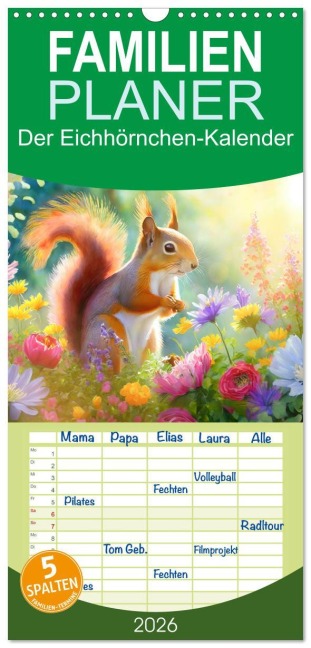 Familienplaner 2026 - Der Eichhörnchen-Kalender mit 5 Spalten (Wandkalender, 21 x 45 cm) CALVENDO - Motomi Ai