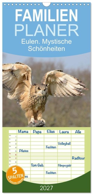 Familienplaner 2027 - Eulen. Mystische Schönheiten mit 5 Spalten (Wandkalender, 21 x 45 cm) CALVENDO - Elisabeth Stanzer