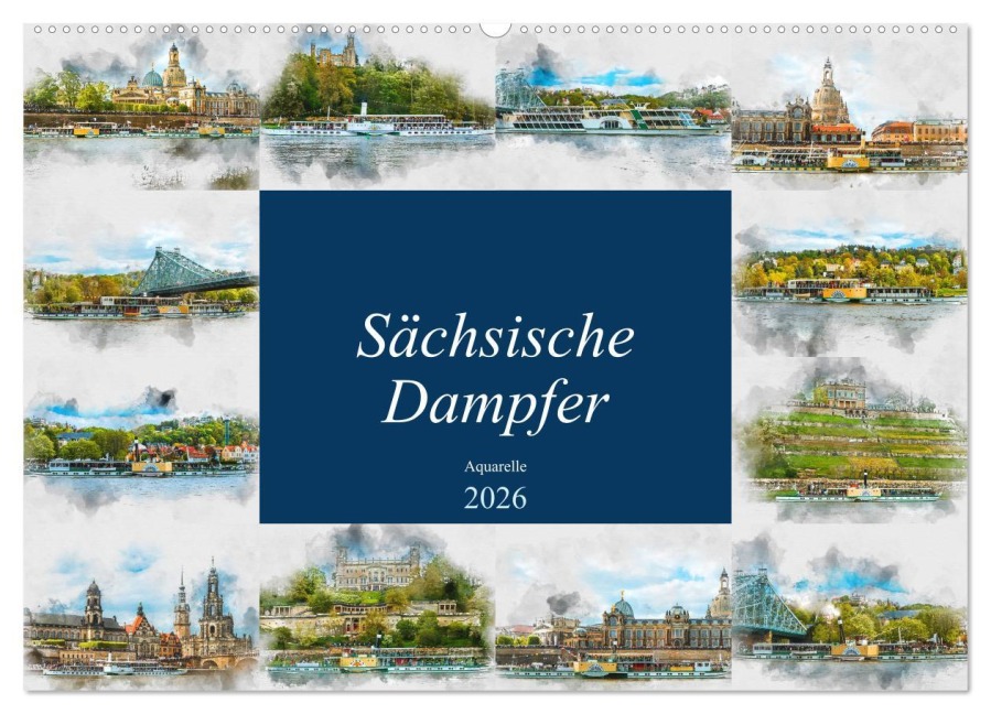 Sächsische Dampfer Aquarelle (Wandkalender 2026 DIN A2 quer), CALVENDO Monatskalender - Dirk Meutzner