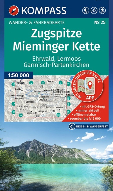 KOMPASS Wanderkarte 25 Zugspitze, Mieminger Kette, Ehrwald, Lermoos, Garmisch-Partenkirchen, Reutte 1:50.000 - 