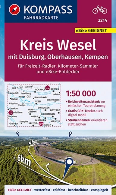 KOMPASS Fahrradkarte 3214 Kreis Wesel mit Duisburg, Oberhausen, Kempen 1:50.000 - 
