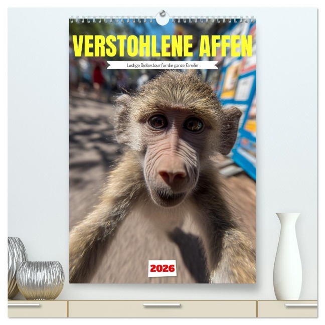 Verstohlene Affen - Lustige Diebestour für die ganze Familie (hochwertiger Premium Wandkalender 2026 DIN A2 hoch), Kunstdruck in Hochglanz - Mb Fotografie
