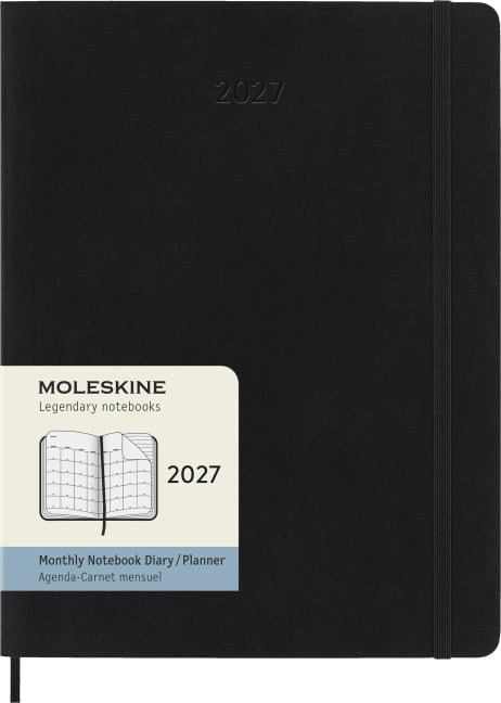 Moleskine 12 Monate Monatsnotizkalender 2027, XL, 1 Mo = 2 Seiten, Linierte Seiten, Weicher Einband, Schwarz - 