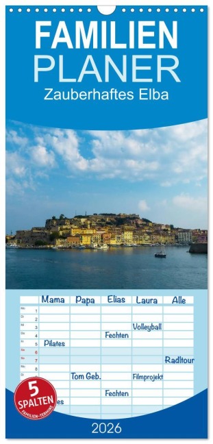 Familienplaner 2026 - Zauberhaftes Elba mit 5 Spalten (Wandkalender, 21 x 45 cm) CALVENDO - Gabi Hampe