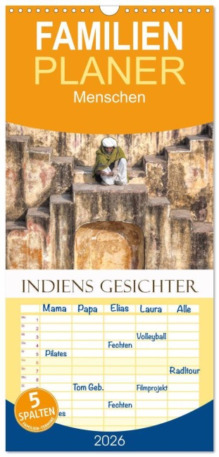 Familienplaner 2026 - Indiens Gesichter mit 5 Spalten (Wandkalender, 21 x 45 cm) CALVENDO - Joana Kruse