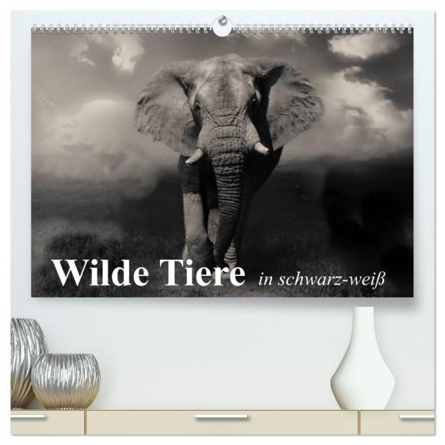 Wilde Tiere in schwarz-weiß (hochwertiger Premium Wandkalender 2026 DIN A2 quer), Kunstdruck in Hochglanz - Elisabeth Stanzer