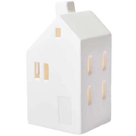 Haus Schrägdach Porzellan mit LED weiß 13x6x7cm - 