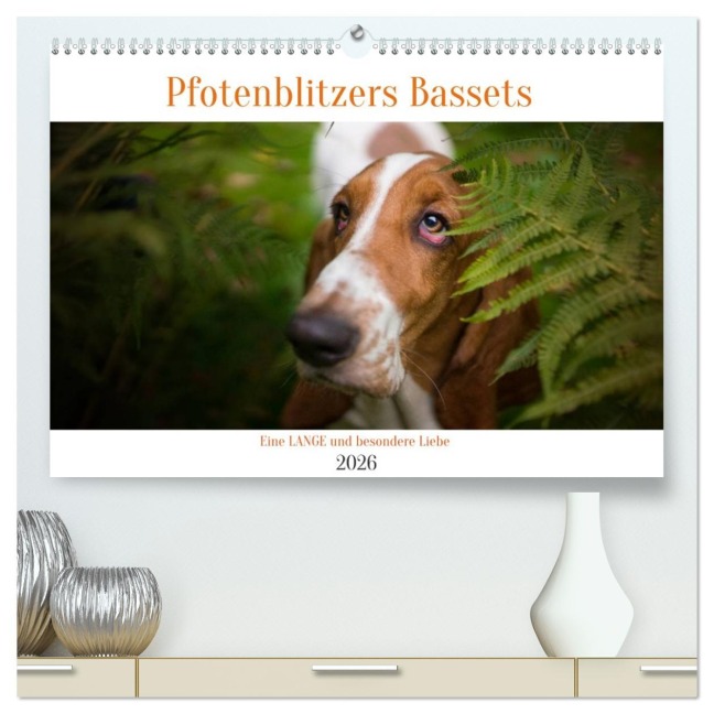 Der Basset, eine LANGE und besondere Liebe (hochwertiger Premium Wandkalender 2026 DIN A2 quer), Kunstdruck in Hochglanz - Pfotenblitzer Tierfotografie
