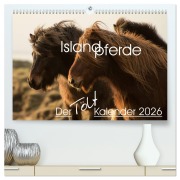 Cover-Bild zum Titel 'Islandpferde - Der Tölt Kalender (hochwertiger Premium Wandkalender 2026 DIN A2 quer), Kunstdruck in Hochglanz' von 'Irma van der Wiel - www. kalender-atelier. de'