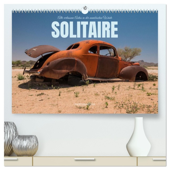 Solitaire Alte verlassene Autos in der namibischen Wüste (hochwertiger Premium Wandkalender 2026 DIN A2 quer), Kunstdruck in Hochglanz - 